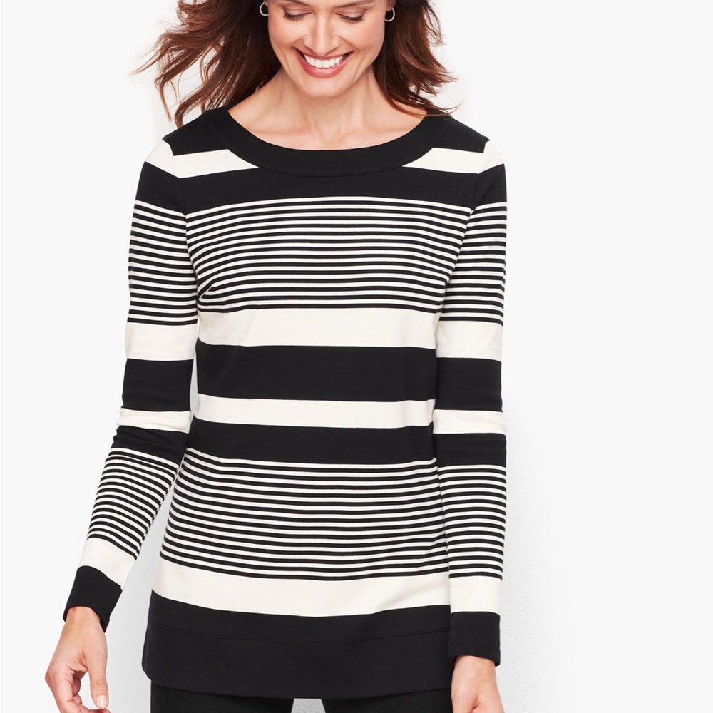 100% COTTON LONG SLEEVE TUNIC - HOLLY STRIPE